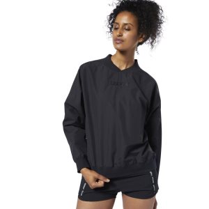 Bluza Damskie Reebok Meet You There Woven Pullover Czarne PL 75OHWCF